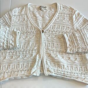 Norm Thompson - XL, White Cardigan, Crochet, vintage